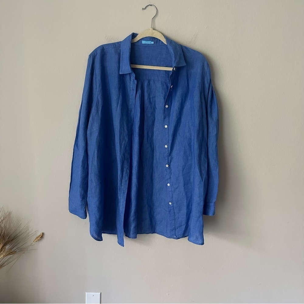 J. McLaughlin Britt Linen Button Down Shirt in Dark Chambray Blue XXL Coastal - Picture 8 of 12
